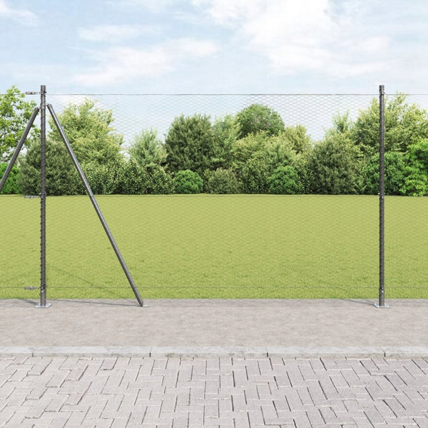 vidaXL Ogrodzenie heksagonalne szare 1,6x50 m stalowe, vidaXL Słupy ogrodzeniowe z podstawami 13 szt. 32mm 88,5cm stal galwanizowana