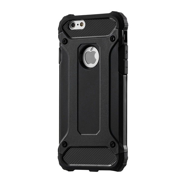 Defender műanyag telefonvédő (közepesen ütésálló, légpárnás sarok, szilikon belső, fémhatás) FEKETE [Apple iPhone 6S 4.7] (5996591068145)