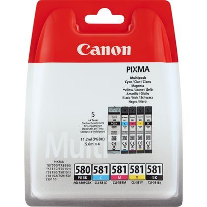 Canon PGI-580/CL-581 atramentová náplň 5 kusov Originál Štandardná výťažnosť Čierna, Azúrová, Purpurová, Žltá