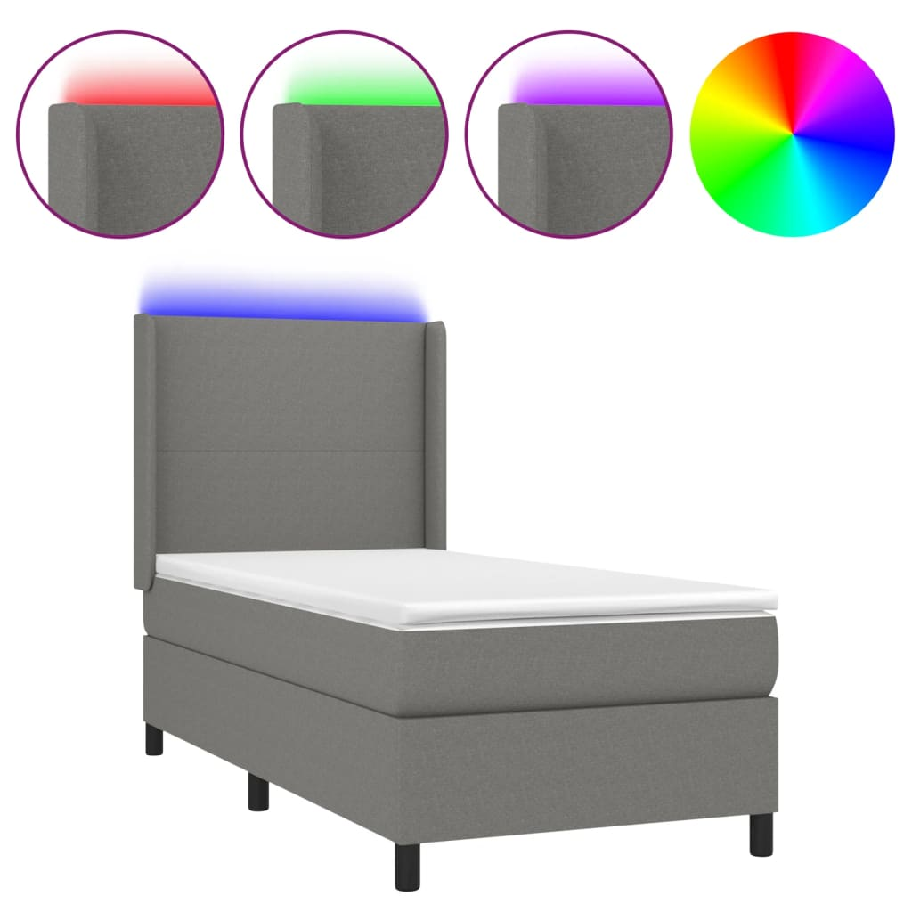 sötétszürke szövet rugós és LED-es ágy matraccal 80 x 200 cm (3138110)