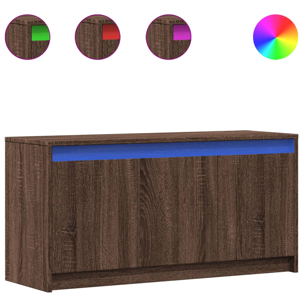 barna tölgy színű szerelt fa LED-es TV-szekrény 100x34x50 cm (852214)