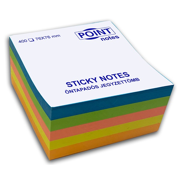 Point Cube 76x76mm 400lapos többféle élénk színű öntapadós jegyzettömb (C20528)
