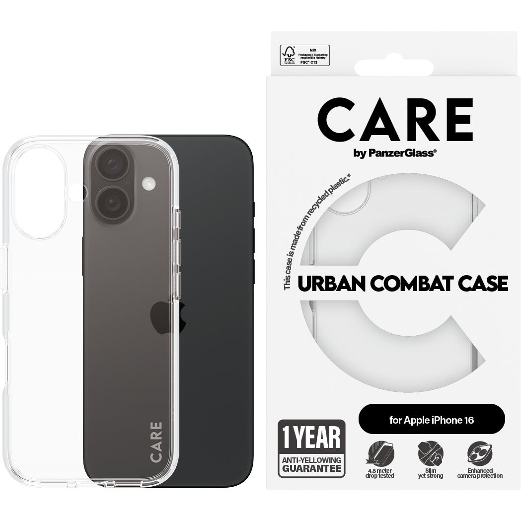 PanzerGlass CARE Apple iPhone 16 Combat átlátszó nem sárguló tok (1353)