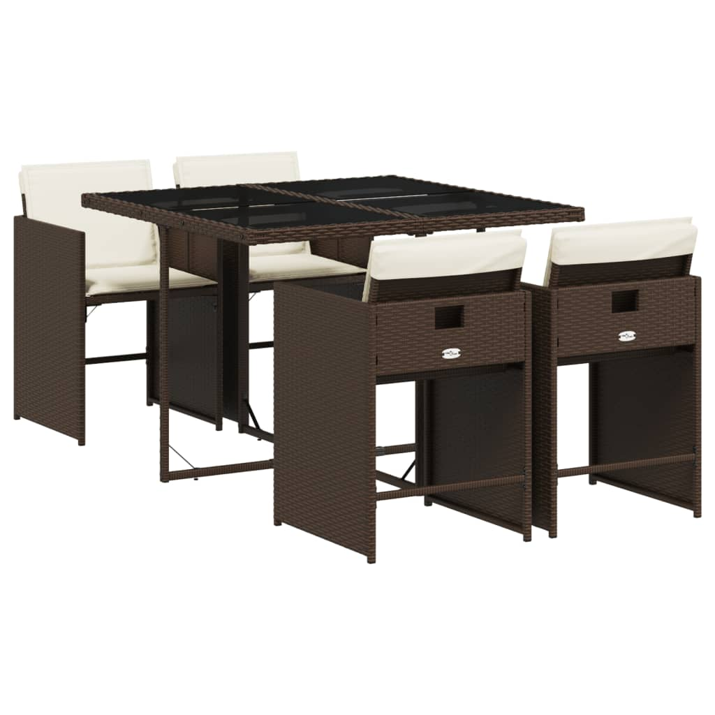 5 részes barna polyrattan kerti étkezőgarnitúra párnákkal (3211077)