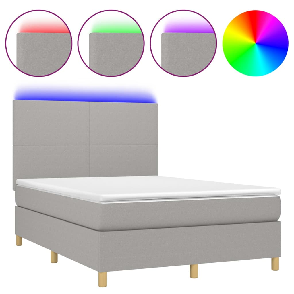 sötétszürke szövet rugós és LED-es ágy matraccal 140x190 cm (3135269)