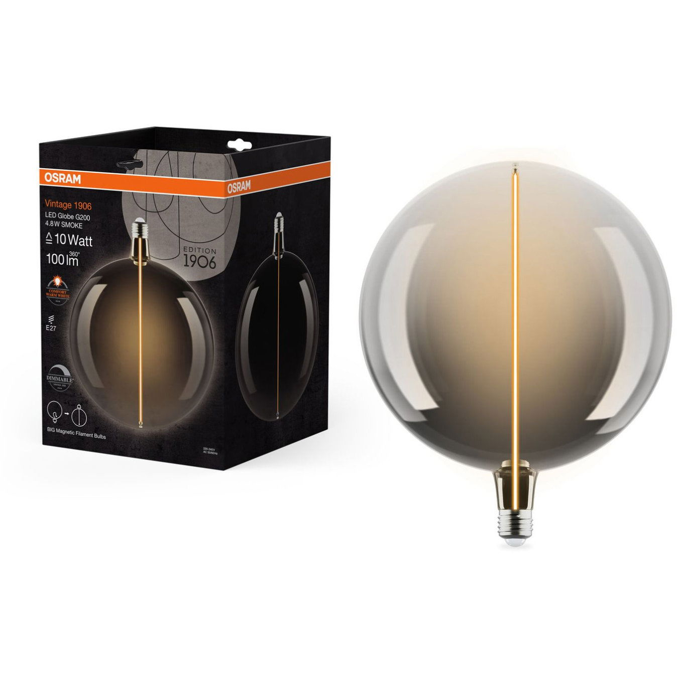 OSRAM LED izzó, füstös, E27, 4,8 W, VINTAGE GLOBE, meleg fehér (4058075836501)