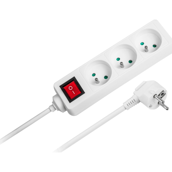 Listwa zasilająca Rebel Przedłużacz biały Rebel z przełącznikiem 3 gniazda - 5m (1,5mm)