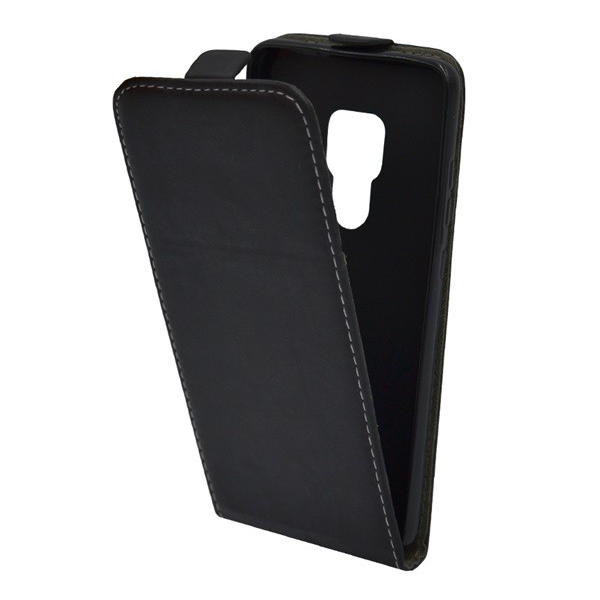 Tok álló, bőr hatású (FLIP, lefelé nyíló, szilikon tartó) FEKETE [Huawei Mate 20] (5996457808960)