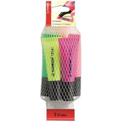 STABILO Neon Pack evidenziatore 5 pz Punta smussata Verde, Arancione, Rosa, Viola, Giallo