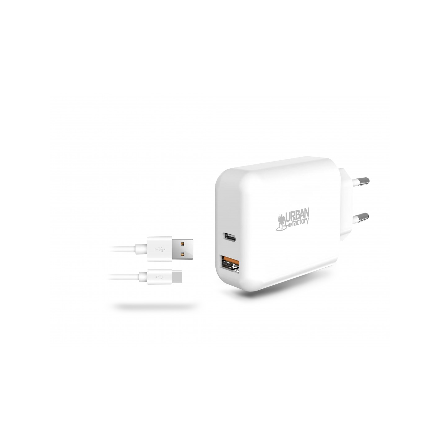Urban Factory POWEE USB-C / USB-A Hálózati töltő + USB-A - USB-C kábel - Fehér (45W) (PSC45UF)
