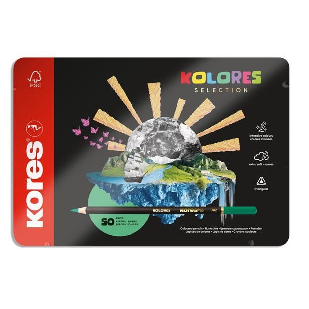 Kores Kolores Selection háromszögletű színes ceruza készlet fém dobozban, 50 különböző szín (93351) (kores93351)