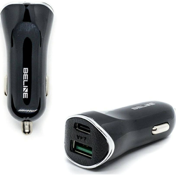 Beline Autós Töltő 1xUSB-A és 1xUSB-C Csatlakozóval 5A 30W Fekete