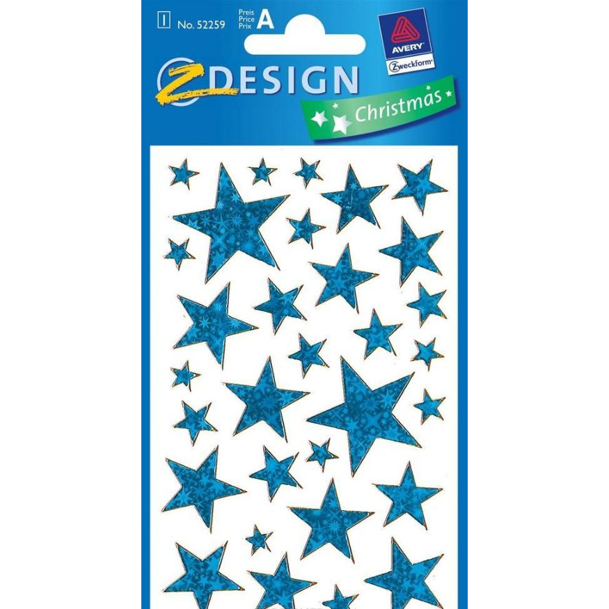 Avery 52259 1 ív kék csillagok karácsonyi fólia matrica (217133)