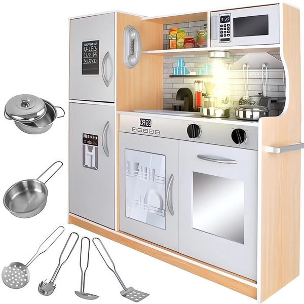 Kruzzel 22115 Children's wooden kitchen with accessories XXL white and brown