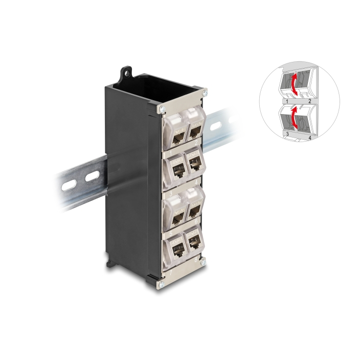 Delock Keystone tartó 8 portos DIN sínhez vagy falra szereléshez dönthető (67039) (67039)
