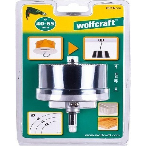 Wolfcraft Sierra De Corona Standard Ø 40, 54, 65 Mm Para Madera Y Placas De Yeso Laminado