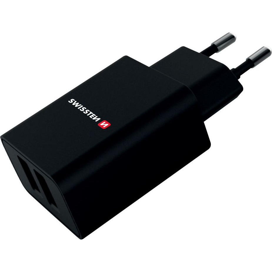 Swissten 22033000 2xUSB-A Hálózati Töltő Adapter 10W - Fekete (22033000)