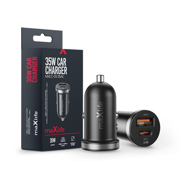 Maxlife MXCC-05 35W PD+QC autós gyorstöltő adapter USB+Type-C - fekete