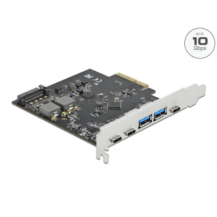 Delock PCI Express x4 Kártya - 3 x USB Type-C + 2 x A-típusú USB - SuperSpeed USB 10 Gbps (89074) (delock89074)