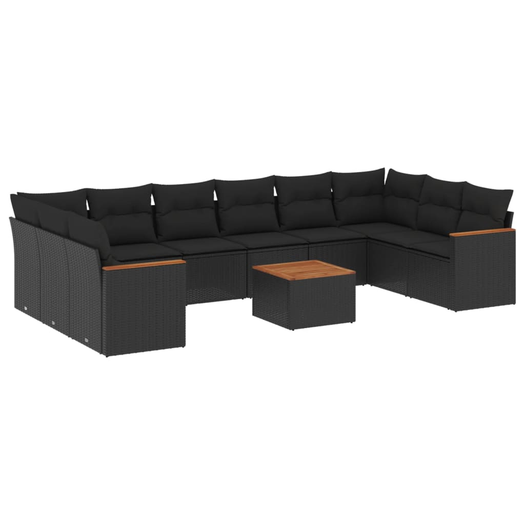 11 részes fekete polyrattan kerti ülőgarnitúra párnákkal (3226328)