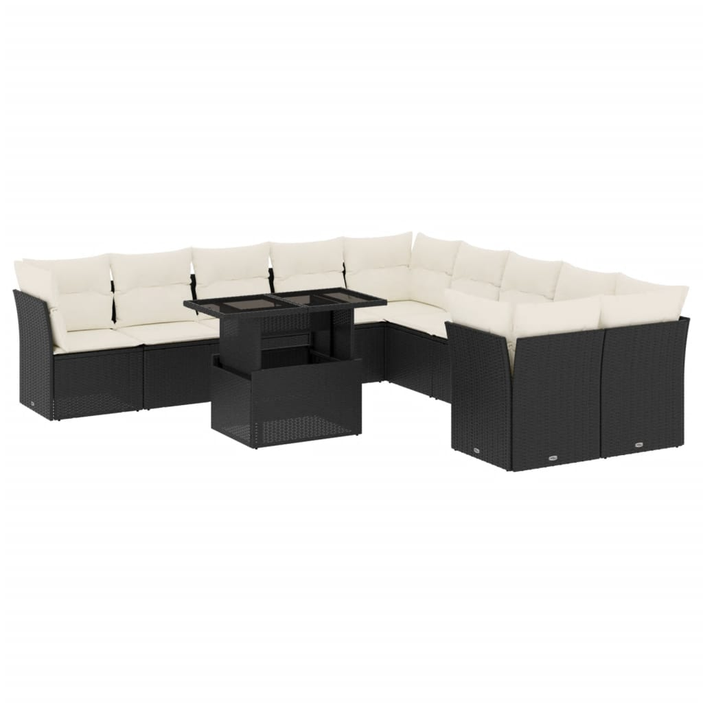 11 részes fekete polyrattan kerti ülőgarnitúra párnákkal (3266876)