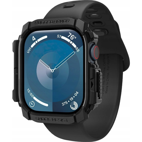 Apple Watch Series 10 42 mm SPIGEN RUGGED ARMOR Pótszíj Egyedi Méret, Szilikon + Szilikon keret, Fekete