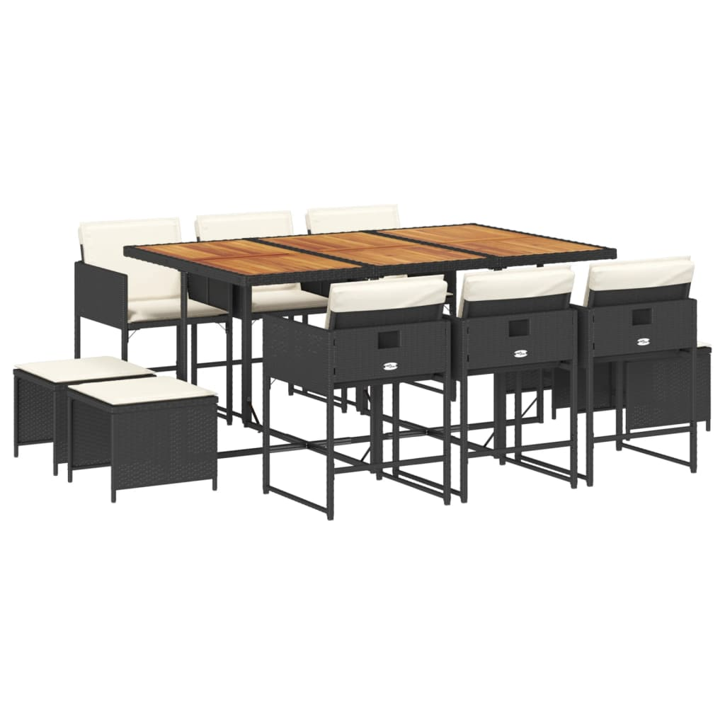 11 részes fekete polyrattan kerti étkezőgarnitúra párnákkal (3278102)