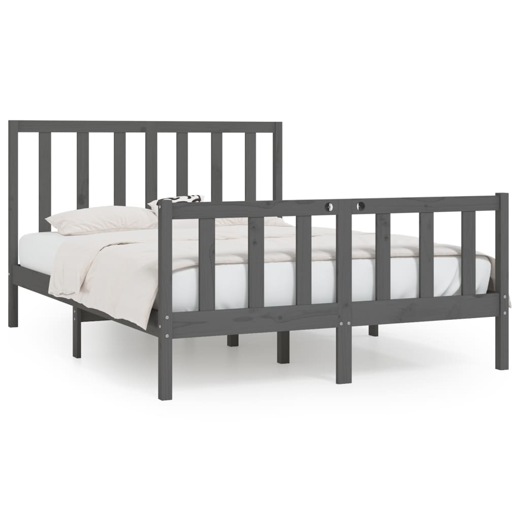 szürke tömör fa ágykeret 150 x 200 cm (5FT King Size) (3106840)