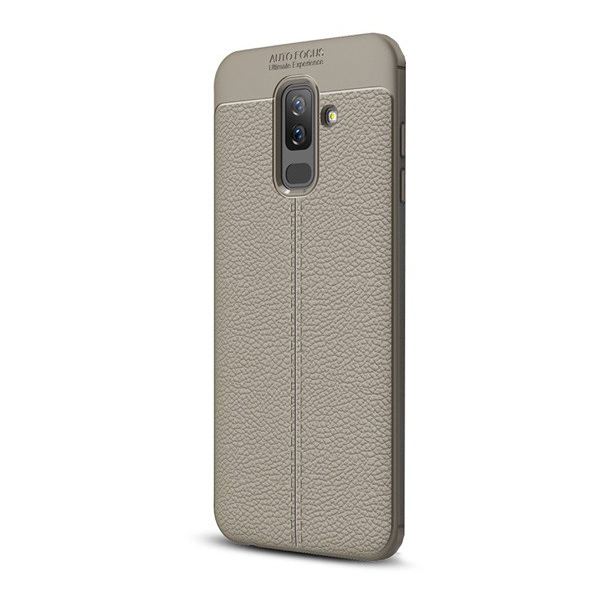 Szilikon telefonvédő (közepesen ütésálló, bőr hatású, varrás minta) SZÜRKE [Samsung Galaxy A6+ (2018) SM-A605F] (5996457769056)