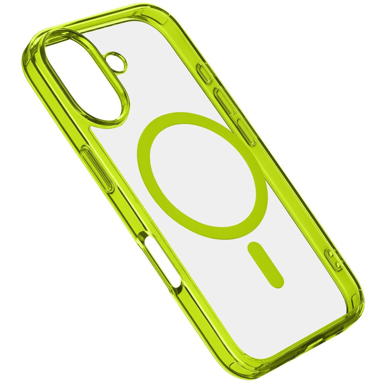 Cellularline ikonikus hátlap Magsafe támogatással Apple iphone 16 készülékhez, átlátszó/lime (ICONICMAGIPH16L)