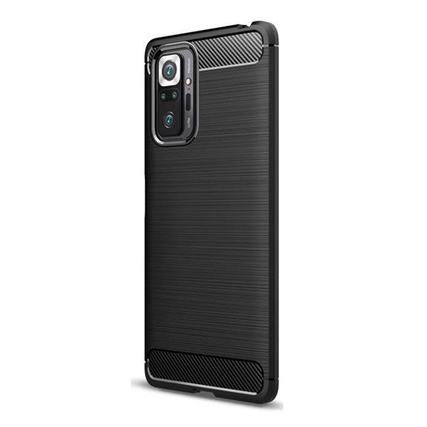Szilikon telefonvédő (közepesen ütésálló, légpárnás sarok, szálcsiszolt, karbon minta) FEKETE [Xiaomi Redmi Note 10 Pro 4G] (5996591063492)