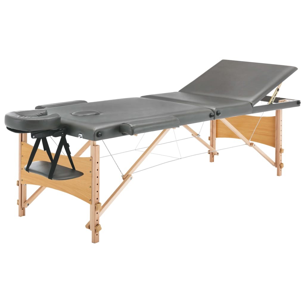 3 zónás antracitszürke masszázsasztal fa vázzal 186 x 68 cm (110172)