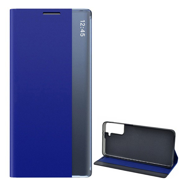 Tok álló, textil hatású (aktív FLIP, oldalra nyíló, asztali tartó funkció, Smart View Cover) SÖTÉTKÉK [Samsung Galaxy S21 Plus (SM-G996) 5G] (5996591043555)