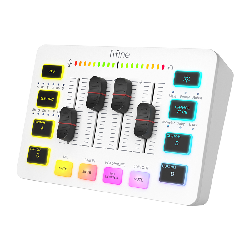 FIFINE SC3W hangkeverő RGB 4 csatorna XLR 48V fantom USB Fehér