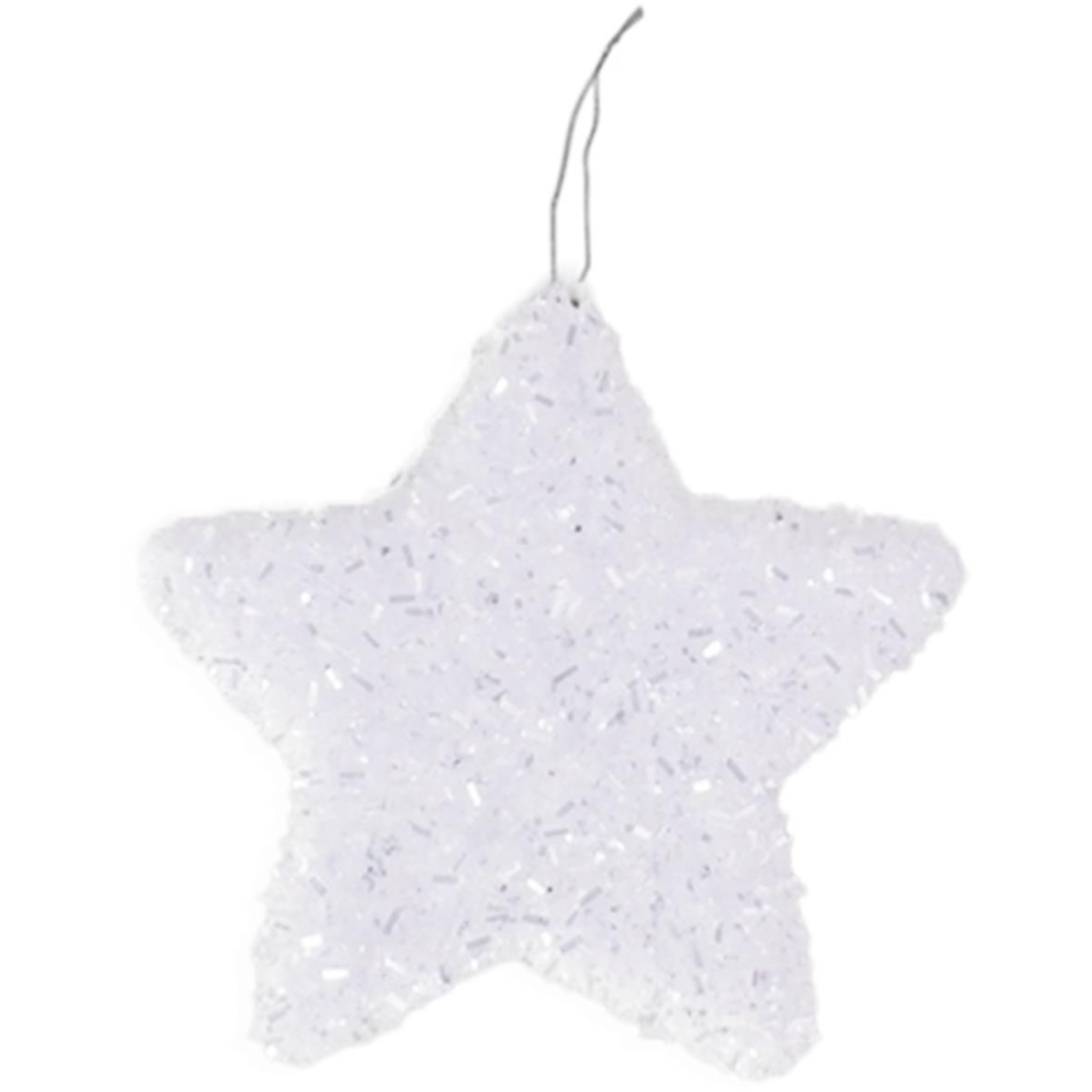 LAALU Karácsonyi dísz - csillag, fehér csillámos, 10 cm (LAU-2117)