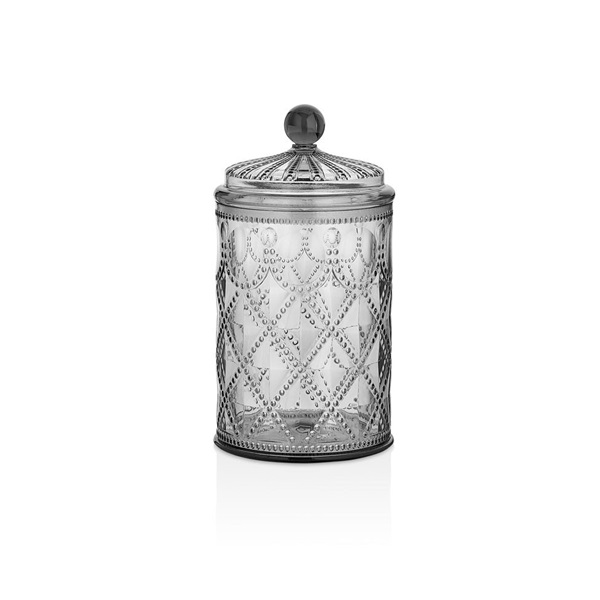 IRIS Barocco üveg tároló 18cm magas, átlátszó, füstös és rózsaarany színű HP-2001 (HP-2001)