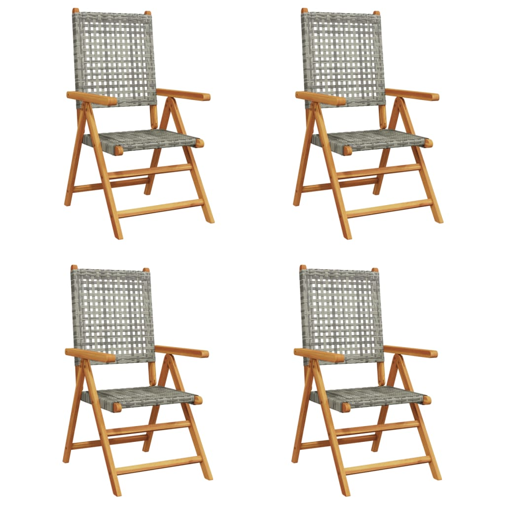 4 db szürke polyrattan és tömör fa dönthető kerti szék (3214523)