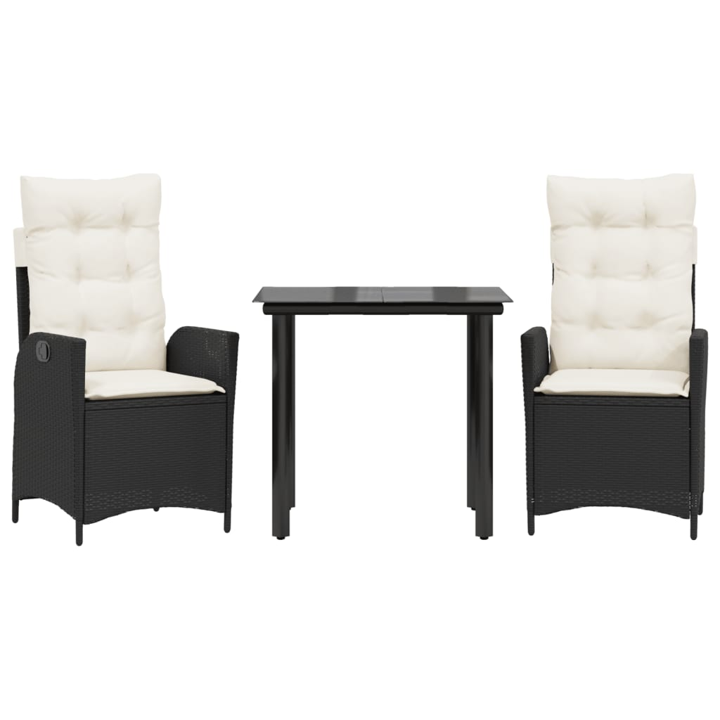 3 részes fekete polyrattan kerti étkezőgarnitúra párnákkal (3213164)