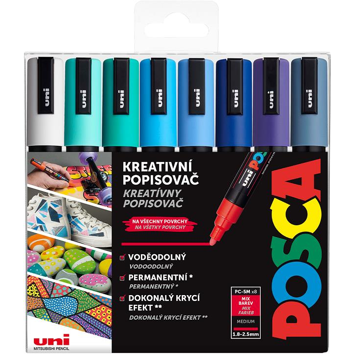 UNI Posca 5M 8 ks modré tóny (8594157938269)