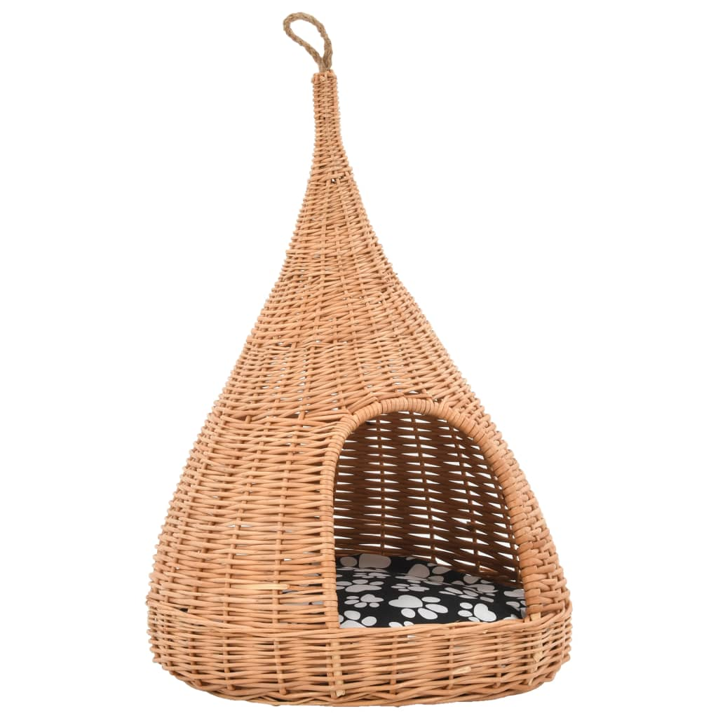 természetes fűzfa macskaház párnával és tipi-sátorral 40x60 cm (170777)