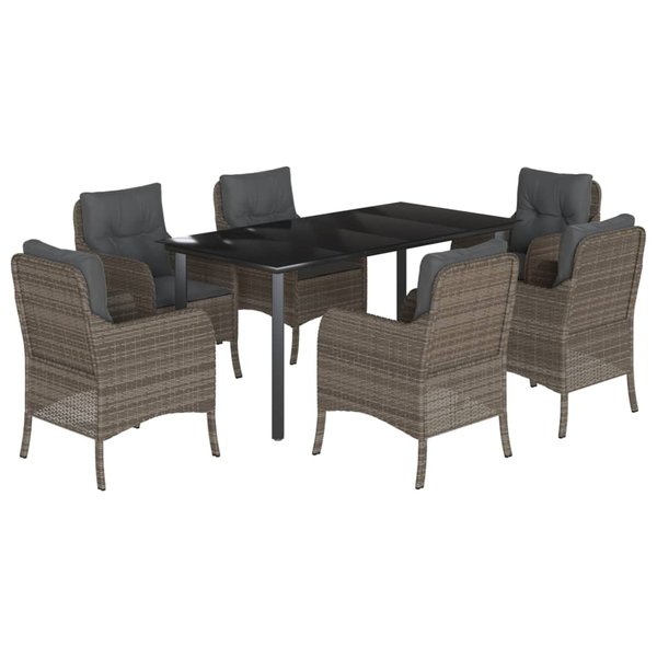 Set mobilier de grădină cu perne, 7 piese, gri, poliratan