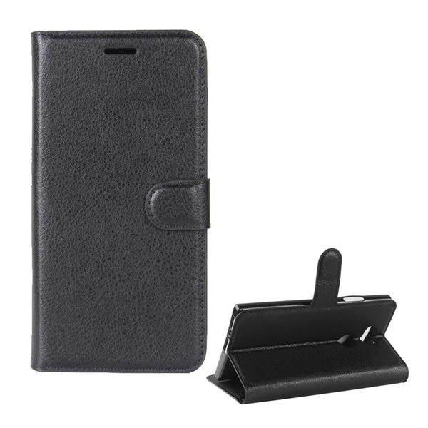 Tok álló, bőr hatású (FLIP, oldalra nyíló, asztali tartó funkció, prémium) FEKETE [Sony Xperia L2 (H4311)] (5996457756698)