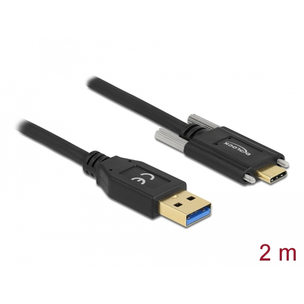 SuperSpeed USB A samec na USB C samec kábel so skrutkami 2 m Delock 84019
