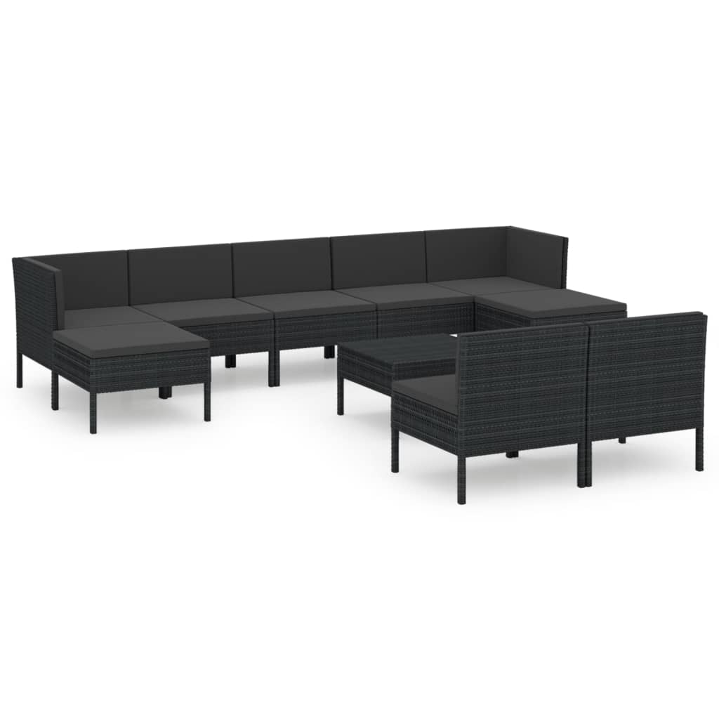 10 részes fekete polyrattan kerti ülőgarnitúra párnákkal (3094553)