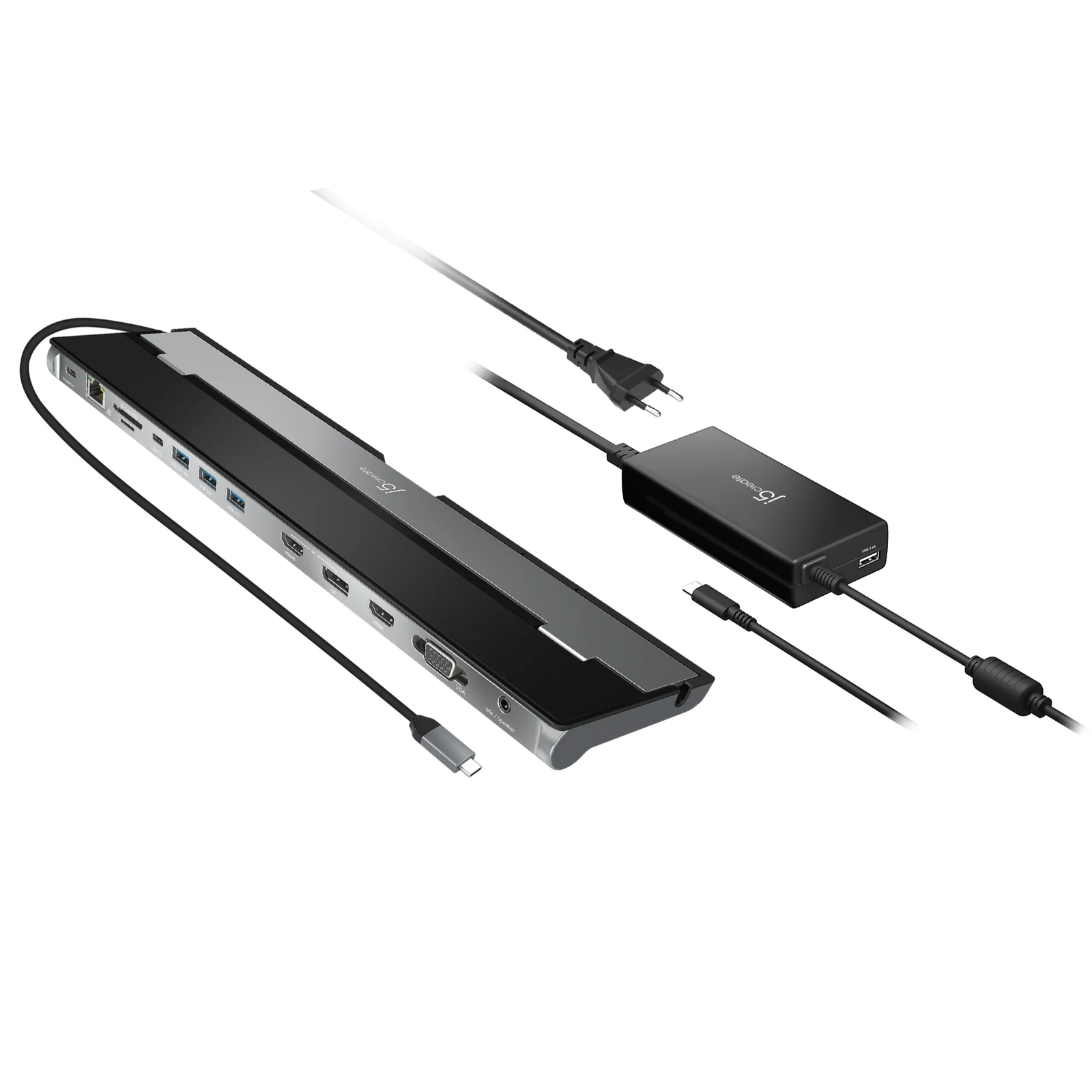 j5create JCD543P-EN dokkoló állomás és port replikátor Vezetékes USB 3.2 Gen 1 (3.1 Gen 1) Type-C Fekete, Ezüst (JCD543P-EN)