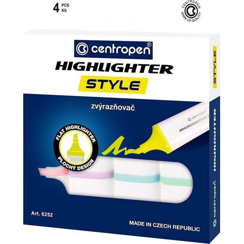 Centropen Szövegkiemelő 1-4,6mm, vágott hegyű, 6252 pasztell, 4 klf. szín (462520404) (502718)