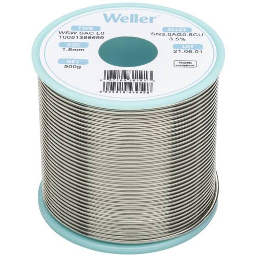 Weller Forrasztóón, ólommentes Tekercs, Ólommentes Sn3,0Ag0,5Cu 500 g 1.60 mm (T0051386699) (T0051386699)