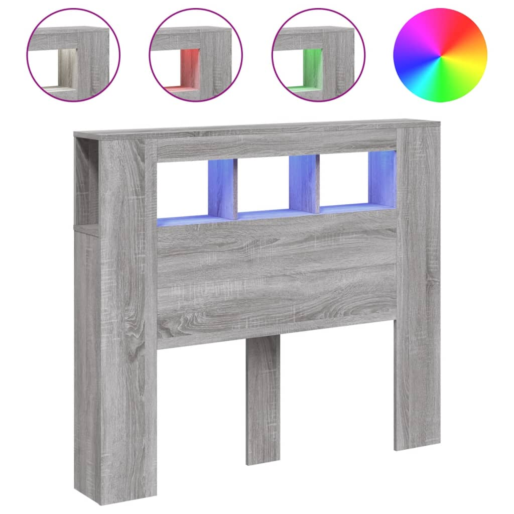 szürke sonoma szerelt fa LED-es fejtámla 120 x 18,5 x 103,5 cm (837342)