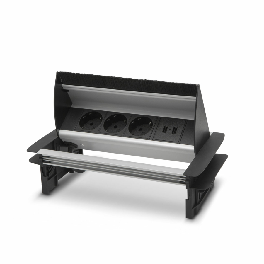 Delight 20442 3 aljzatos elosztó 2 USB töltőporttal 1.5m - Fekete/Ezüst (20442)