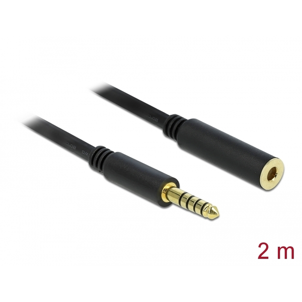 Delock Verlängerungskabel Klinke 4,4 mm 5 Pin Stecker zu Buchse 2 m schwarz
